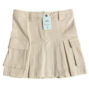 NWT NiMin Beige Pleated Mini Skirt‎ Cargo Utility Size S
